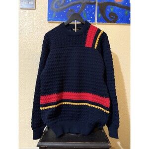 Vtg 1980s Van Cort Men’s XL Striped Blue Yellow Red Sweater Style 80s 90s